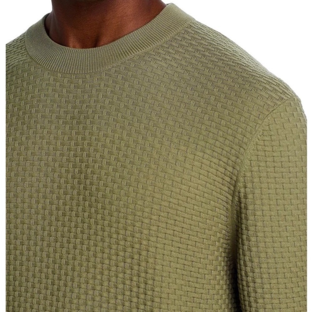Hugo Boss Mens Olive Green Textured Basketweave 100% Cotton Sweater 3XL NWT